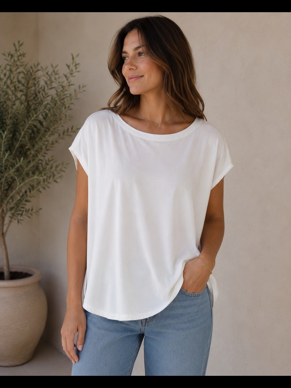 2/$20 Jigsaw Silk Front Modal Back Oversized White Top